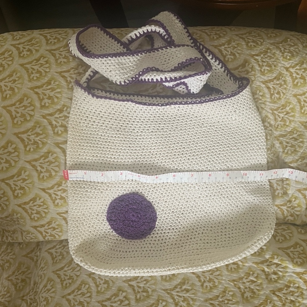 Elegant Cream and Purple Crochet Shoulder Bag